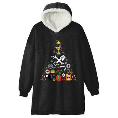Mechanic Christmas Ornament Tree In Garage Car Mechanic Hooded Wearable Blanket