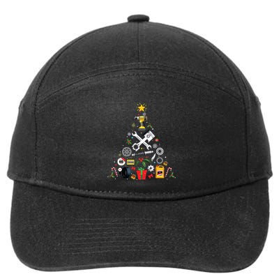 Mechanic Christmas Ornament Tree In Garage Car Mechanic 7-Panel Snapback Hat