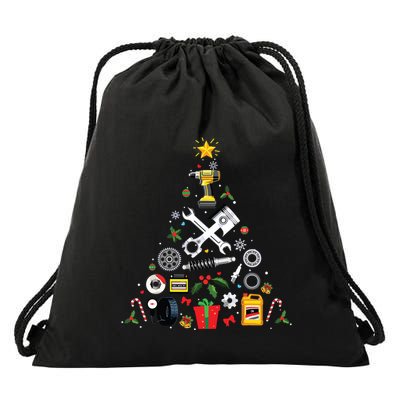 Mechanic Christmas Ornament Tree In Garage Car Mechanic Drawstring Bag