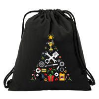 Mechanic Christmas Ornament Tree In Garage Car Mechanic Drawstring Bag