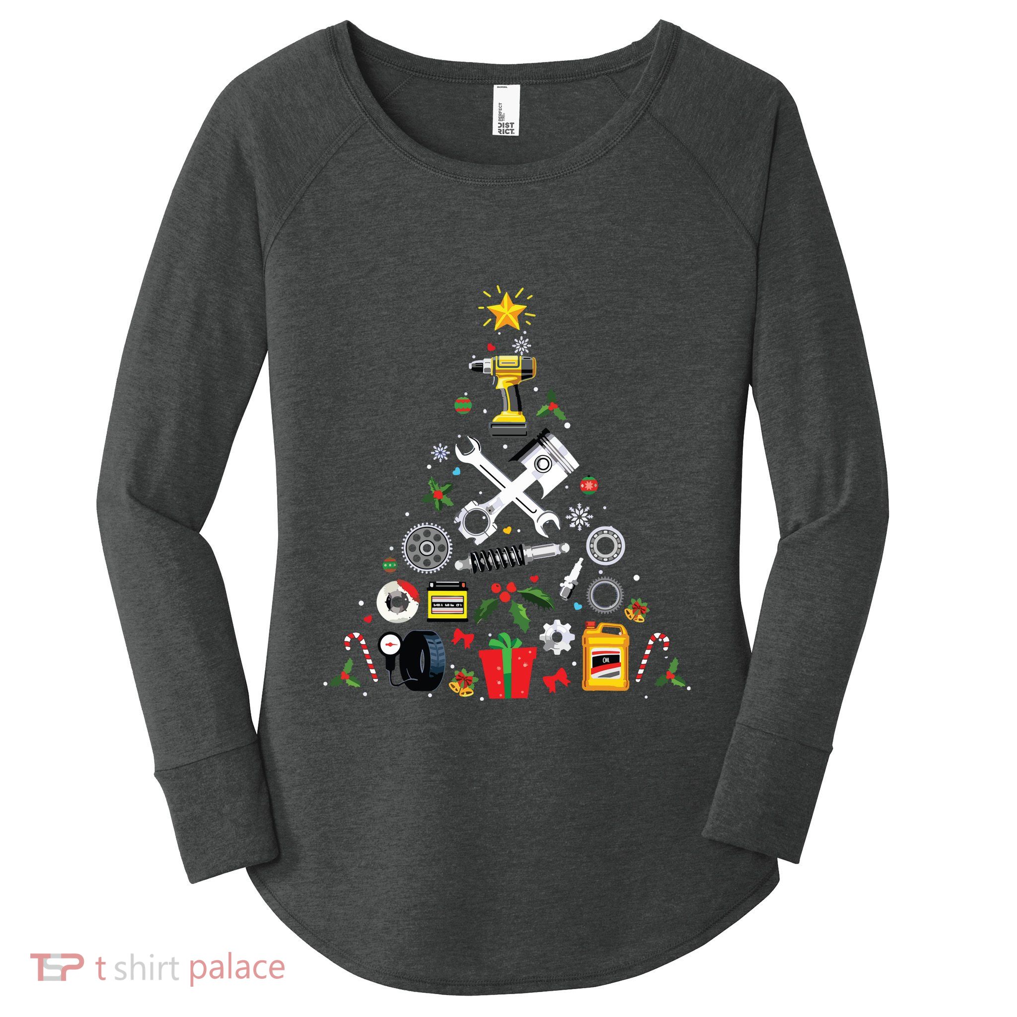 Mechanic Christmas Ornament Tree In Garage Car Mechanic Women's Perfect Tri Tunic Long Sleeve Shirt