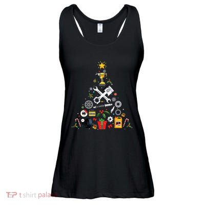 Mechanic Christmas Ornament Tree In Garage Car Mechanic Ladies Essential Flowy Tank