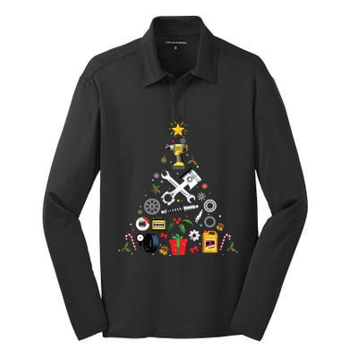 Mechanic Christmas Ornament Tree In Garage Car Mechanic Silk Touch Performance Long Sleeve Polo