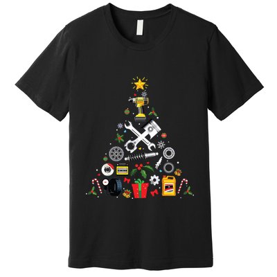 Mechanic Christmas Ornament Tree In Garage Car Mechanic Premium T-Shirt