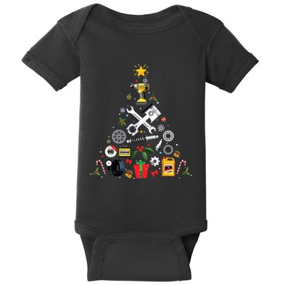 Mechanic Christmas Ornament Tree In Garage Car Mechanic Baby Bodysuit