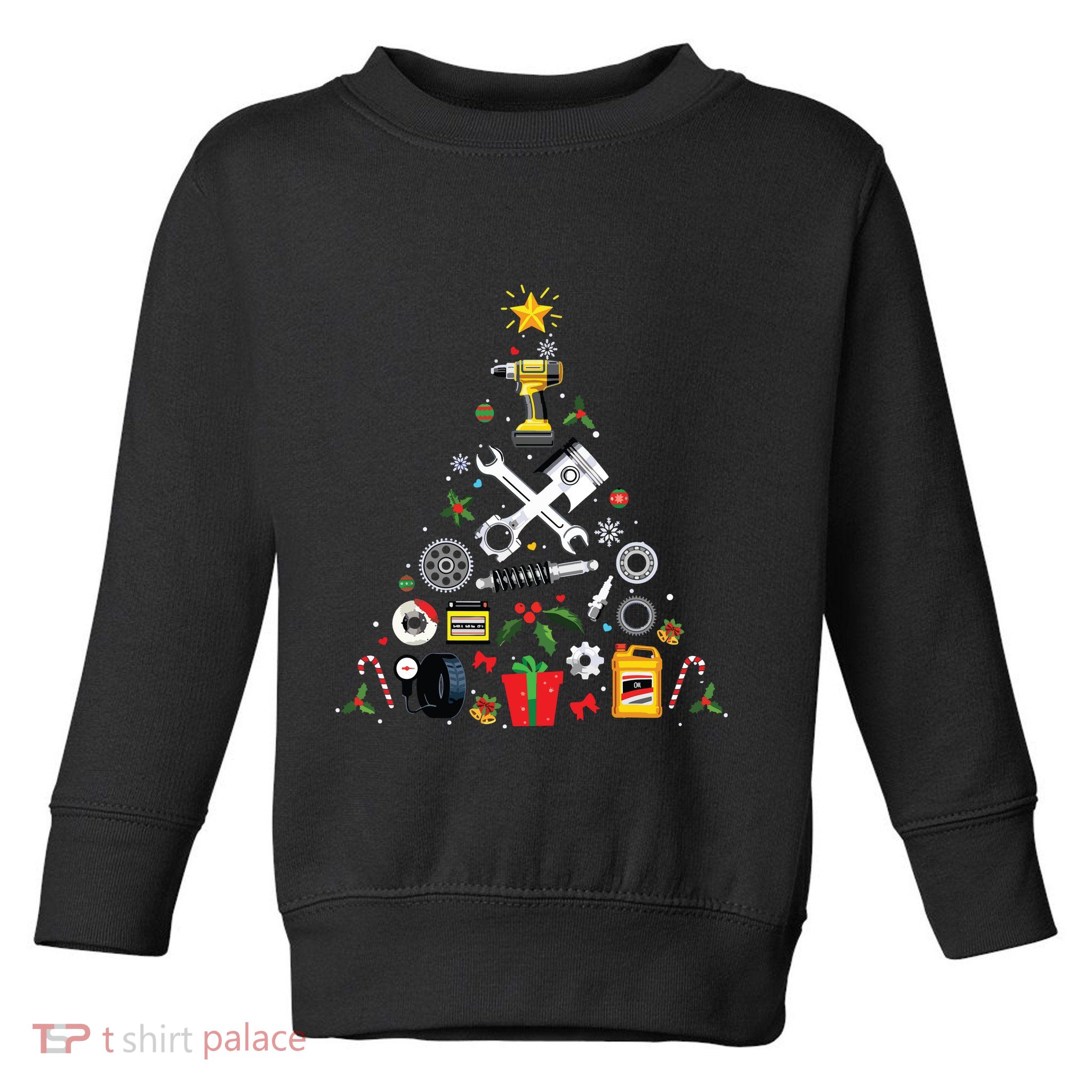 Mechanic Christmas Ornament Tree In Garage Car Mechanic Toddler Sweatshirt