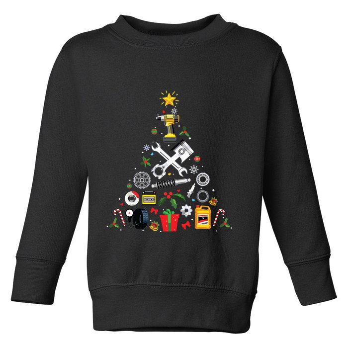 Mechanic Christmas Ornament Tree In Garage Car Mechanic Toddler Sweatshirt