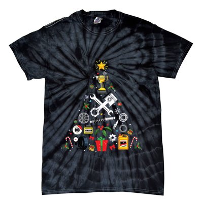 Mechanic Christmas Ornament Tree In Garage Car Mechanic Tie-Dye T-Shirt