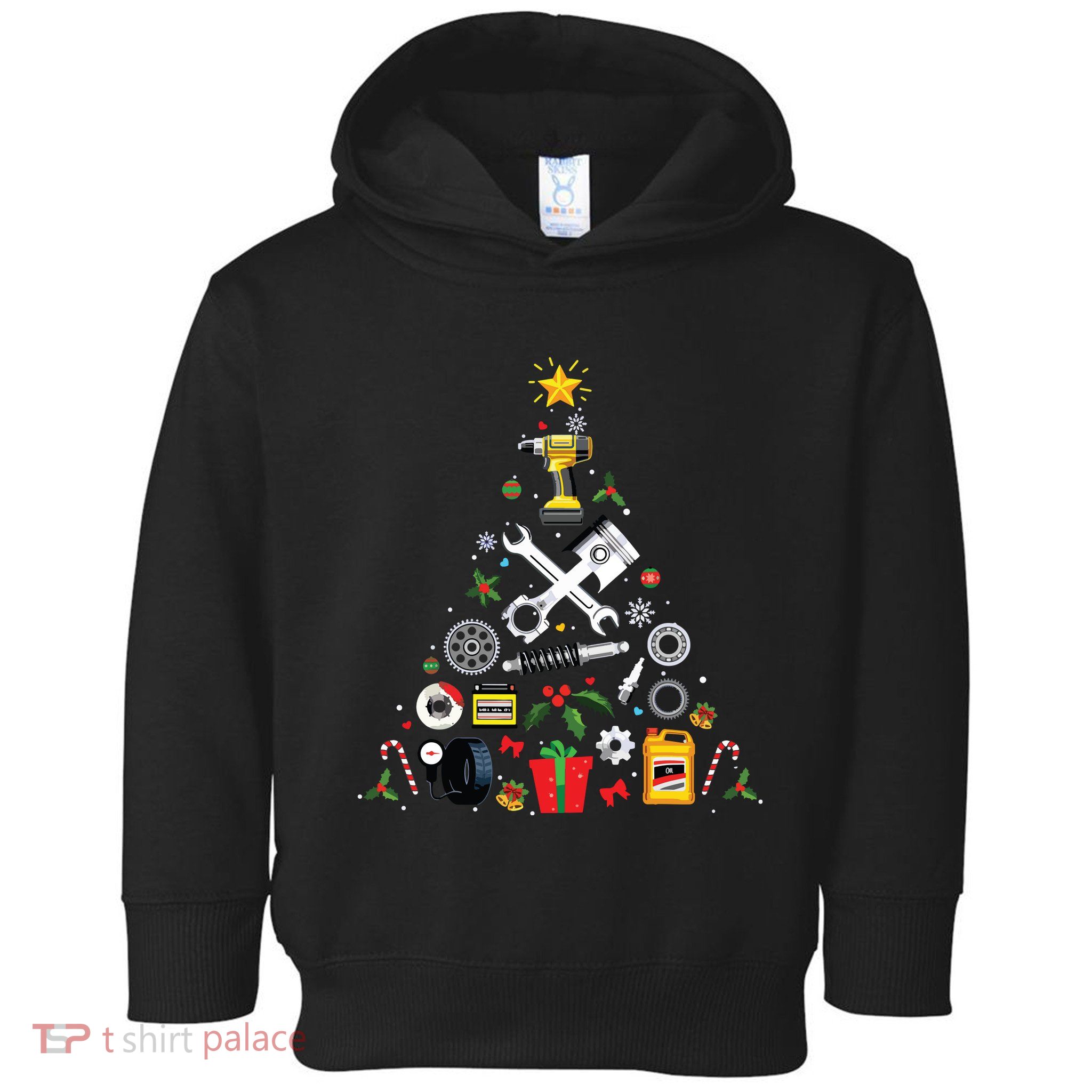 Mechanic Christmas Ornament Tree In Garage Car Mechanic Toddler Hoodie