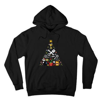 Mechanic Christmas Ornament Tree In Garage Car Mechanic Tall Hoodie