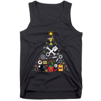 Mechanic Christmas Ornament Tree In Garage Car Mechanic Tank Top