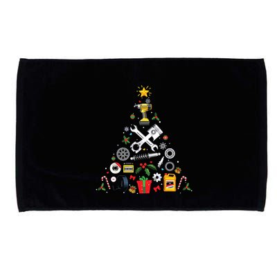 Mechanic Christmas Ornament Tree In Garage Car Mechanic Microfiber Hand Towel