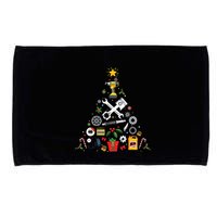 Mechanic Christmas Ornament Tree In Garage Car Mechanic Microfiber Hand Towel