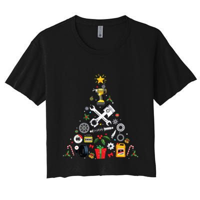 Mechanic Christmas Ornament Tree In Garage Car Mechanic Crop Top