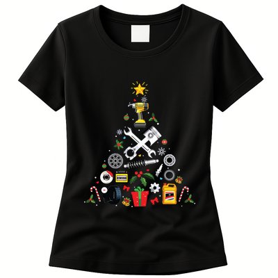Mechanic Christmas Ornament Tree In Garage Car Mechanic Womens T-Shirt