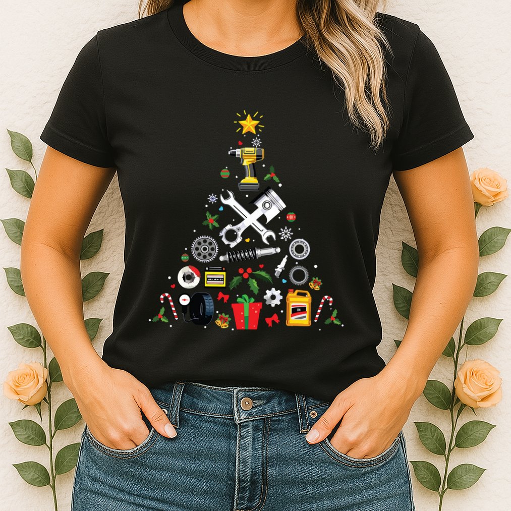 Mechanic Christmas Ornament Tree In Garage Car Mechanic Womens T-Shirt