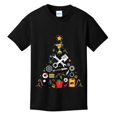 Mechanic Christmas Ornament Tree In Garage Car Mechanic Kids T-Shirt