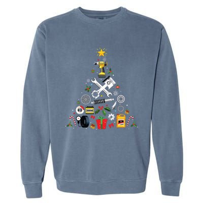 Mechanic Christmas Ornament Tree In Garage Car Mechanic Garment-Dyed Sweatshirt