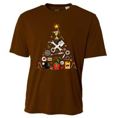 Mechanic Christmas Ornament Tree In Garage Car Mechanic Cooling Performance Crew T-Shirt