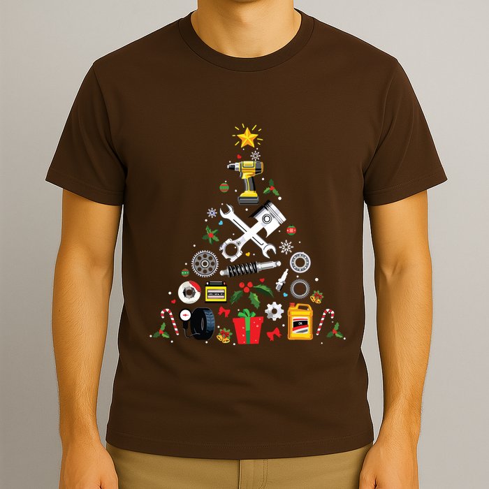 Mechanic Christmas Ornament Tree In Garage Car Mechanic T-Shirt