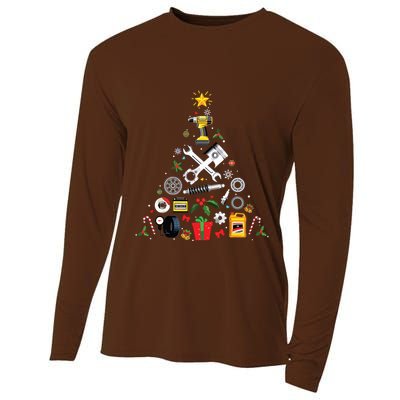 Mechanic Christmas Ornament Tree In Garage Car Mechanic Cooling Performance Long Sleeve Crew