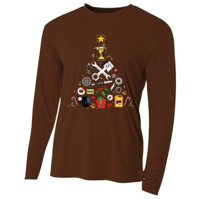 Mechanic Christmas Ornament Tree In Garage Car Mechanic Cooling Performance Long Sleeve Crew