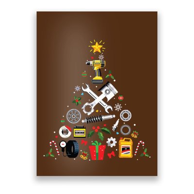 Mechanic Christmas Ornament Tree In Garage Car Mechanic Poster