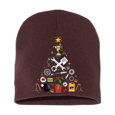 Mechanic Christmas Ornament Tree In Garage Car Mechanic Short Acrylic Beanie