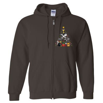 Mechanic Christmas Ornament Tree In Garage Car Mechanic Full Zip Hoodie