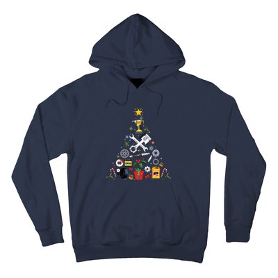 Mechanic Christmas Ornament Tree In Garage Car Mechanic Hoodie