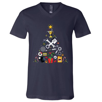 Mechanic Christmas Ornament Tree In Garage Car Mechanic V-Neck T-Shirt