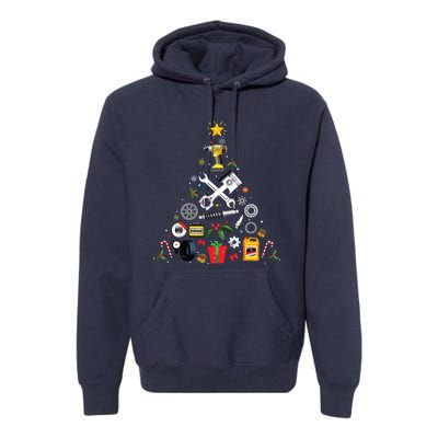 Mechanic Christmas Ornament Tree In Garage Car Mechanic Premium Hoodie