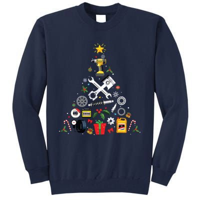 Mechanic Christmas Ornament Tree In Garage Car Mechanic Tall Sweatshirt