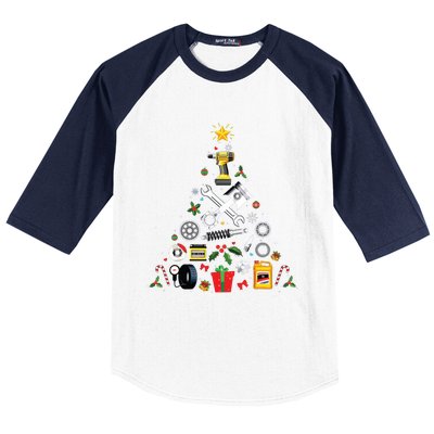 Mechanic Christmas Ornament Tree In Garage Car Mechanic Baseball Sleeve Shirt