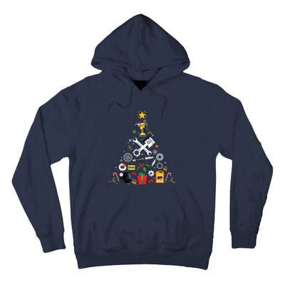 Mechanic Christmas Ornament Tree In Garage Car Mechanic Tall Hoodie