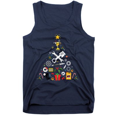 Mechanic Christmas Ornament Tree In Garage Car Mechanic Tank Top