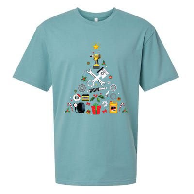 Mechanic Christmas Ornament Tree In Garage Car Mechanic Sueded Cloud Jersey T-Shirt