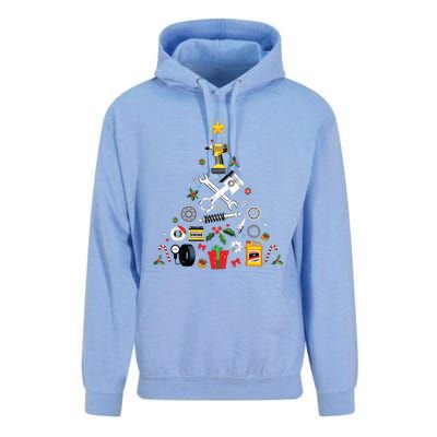 Mechanic Christmas Ornament Tree In Garage Car Mechanic Unisex Surf Hoodie