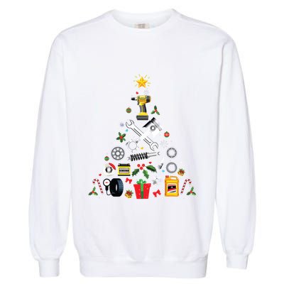 Mechanic Christmas Ornament Tree In Garage Car Mechanic Garment-Dyed Sweatshirt