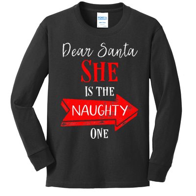 Matching Christmas Outfit For Couples SheS The Naughty One Kids Long Sleeve Shirt