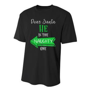 Matching Christmas Outfit For Couples HeS The Naughty One Youth Performance Sprint T-Shirt