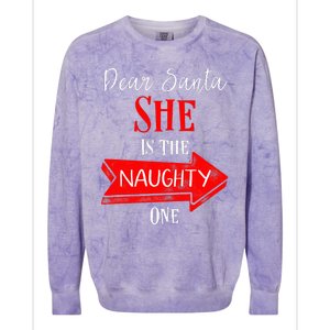 Matching Christmas Outfit For Couples SheS The Naughty One Colorblast Crewneck Sweatshirt