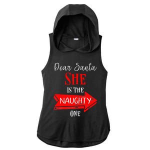 Matching Christmas Outfit For Couples SheS The Naughty One Ladies PosiCharge Tri-Blend Wicking Draft Hoodie Tank