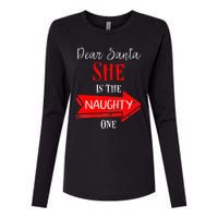 Matching Christmas Outfit For Couples SheS The Naughty One Womens Cotton Relaxed Long Sleeve T-Shirt