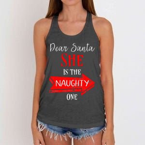 Matching Christmas Outfit For Couples SheS The Naughty One Women's Knotted Racerback Tank