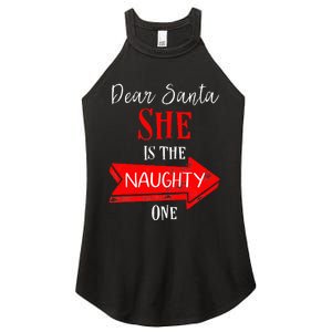 Matching Christmas Outfit For Couples SheS The Naughty One Women's Perfect Tri Rocker Tank