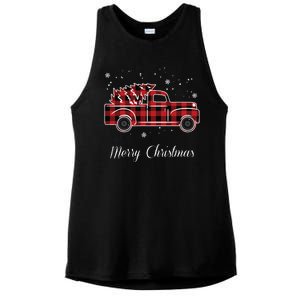 Merry Christmas Old Fashion Pick Up Truck Tree Ladies PosiCharge Tri-Blend Wicking Tank