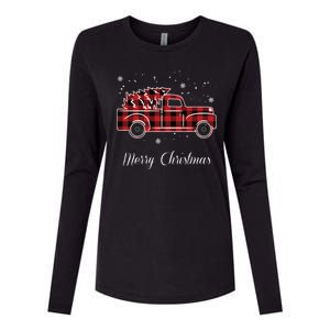 Merry Christmas Old Fashion Pick Up Truck Tree Womens Cotton Relaxed Long Sleeve T-Shirt