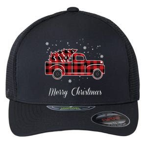 Merry Christmas Old Fashion Pick Up Truck Tree Flexfit Unipanel Trucker Cap