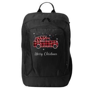 Merry Christmas Old Fashion Pick Up Truck Tree City Backpack